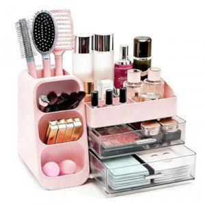 Makeup Organizer Countertop, Spacious Cosmetic Display Case with Makeup Brush Holder, Perfect Vanit…
