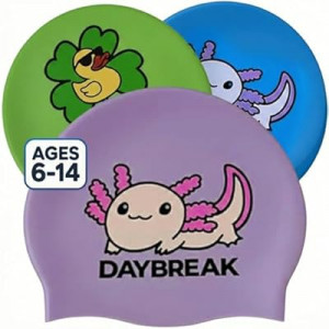 DAYBREAK Kids & Teens Silicone Swim Cap - Seamless Non Slip Waterproof Swimming Cap - Reduc…