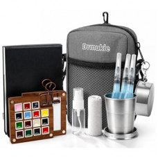 Mini Watercolor Paint Set All-in-One 15-Color Walnut Wood Travel Watercolor Kit with Crossbody Bag…