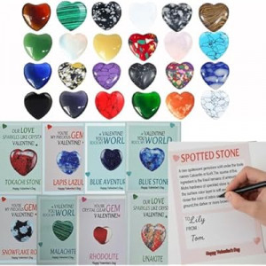 Wageso Valentine's Day Classroom Exchange Gifts - Prefilled Cards with Heart-Shaped Natural Crystal Ston…