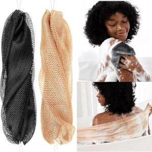 African Shower Net Sponge with Knotted Design – Exfoliating Afro Bath Mesh Scrubber – 2-Pack Body…