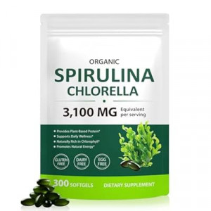 Tiuedu Spirulina Chlorella Softgels 300 Capsules, 17 in 1 Green Nutrient Blend Spirulina Chlorella Softgels,R…