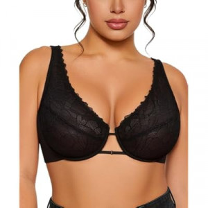 Upushall Lace Bra Full Coverage Plunge Unlined Sheer Comfortable Underwire Supportive Bras for Wo…