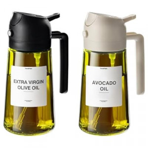 XBllcyiv 16oz/470ml Glass Olive Oil Sprayer for Cooking - 2 in 1 Olive Oil Dispenser for Kitchen Gadgets, Air F…