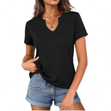 Women's V Neck Cotton T-Shirts Breathable Short Sleeve Tops Lightweight Stretch Summer Tees S…