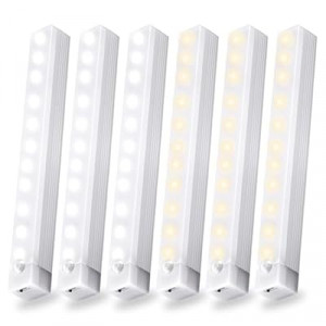 6 Pack Motion Sensor Under Cabinet Light, Magnetic Rechargeable Warm White 2 Color Under Counter Light,…