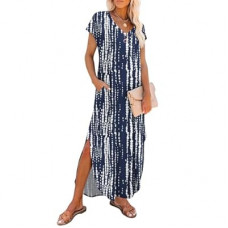 RUMIA Summer Casual Maxi Dresses for Women- Women's V Neck Cap Sleeve Long Sundress with Pockets…