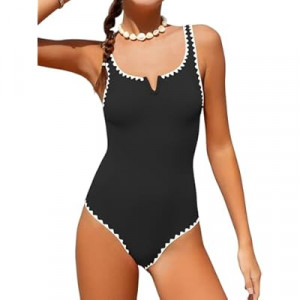 AMAWMW Girls One Piece Swimsuits Contrast Color V-Neck Bathing Suit Adjustable Straps Girls' Swimwear 7…