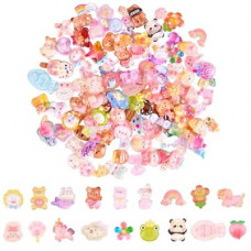 120Pcs Kawaii Slime Charms Set, Non-Repeating Mini Cute Flatback Resin Embellishments for DIY Crafti…