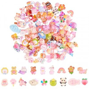120Pcs Kawaii Slime Charms Set, Non-Repeating Mini Cute Flatback Resin Embellishments for DIY Crafti…