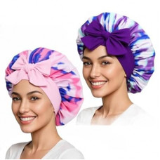 Women Colorful Silk Feeling Hair Bonnet for Sleeping,Satin Bonnet with Elastic Tie Band for Wome…
