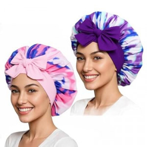 Women Colorful Silk Feeling Hair Bonnet for Sleeping,Satin Bonnet with Elastic Tie Band for Wome…