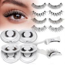 QUEWEL Magnetic Eyelashes 4 Pair Reusable Magnetic Eyelashes with Applicator No Glue Needed Eyelash…