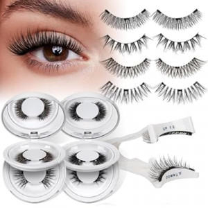 QUEWEL Magnetic Eyelashes 4 Pair Reusable Magnetic Eyelashes with Applicator No Glue Needed Eyelash…