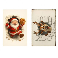 2-piece vintage Santa Claus and reindeer holiday decorative tin plaque set measures 12 x 8 inches. Suitabl…