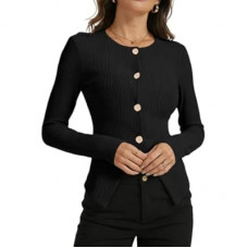MONCCIZA Women’s Lightweight Sweater Ribbed Knit Button Cardigan Long Sleeve Going Out Top Casual…
