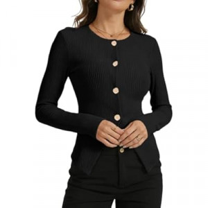 MONCCIZA Women’s Lightweight Sweater Ribbed Knit Button Cardigan Long Sleeve Going Out Top Casual…