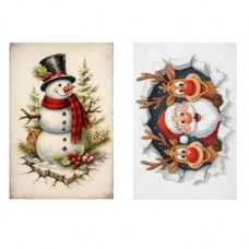 2-pack Vintage Country Style Santa Claus, Reindeer, and Holiday Themed Metal Tin Signs - Size: 12 x 8 inches…