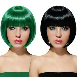 WILLBOND 2 Pieces Short Bob Hair Wigs Colorful Cosplay Costume Wig Party Hairpiece for Women Girls Da…