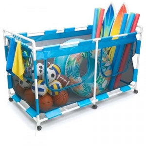 MUSCCCM Pool Float Storage Organizer 288 Gallon Pool Storage Bin - Easy Assembly Mesh Rolling C…