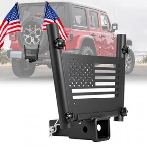 Universal Dual Hitch Flag Pole Holder for 2 Inch Receivers, Heavy-Duty Iron Double Flag Mount with Trailer Hitc…