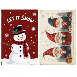 Carastora 2-pack Vintage Christmas Metal Tin Signs, 8×12 inches, featuring snowmen and gnomes, su…