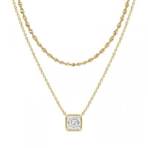 TONTMY STUDIOS Layered Gold Necklace for Women 14K Gold Plated Small Dainty CZ Pendant Layering…