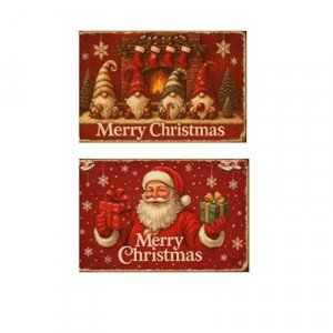Carastora2-pack Vintage Christmas Metal Tin Sign - 8 x 12in, featuring designs of Santa Claus and an elf. S…