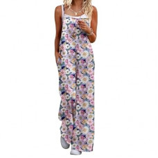 Ekouaer Womens Causal Sleeveless Jumpsuits Summer Boho Wide Leg Floral Rompers Overalls with Pockets