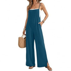 Ekouaer Jumpsuits for Women Casual Summer Wide Leg Overalls Loose Sleeveless Rompers with Pockets V…