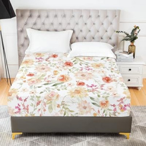 YIYEA Floral Fitted Sheet Only, Premium Double Brushed Microfiber Deep Pocket Fitted Sheet Queen Si…