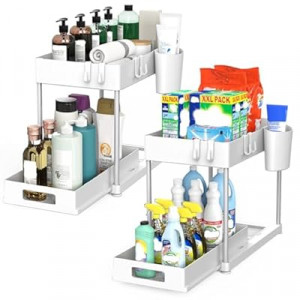 MCIJRJOI Under Sink Organizers and Storage, 2 Pack Large Capacity Heavy Load Pull-out Under Sink Shelves w…