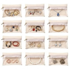 AOzT 12Pcs Bag Jewelry Travel Case,Travel Jewelry Organizer with Clear Velvet Jewelry Bags Zipper Po…