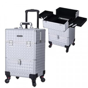 Rolling Makeup Case,Professional Cosmetology Case on Wheels,Large Cosmetic Organizer Train Case,Mak…
