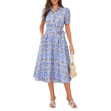 GRACE KARIN Womens Cotton Summer Boho Midi Dresses 2026 Puff Sleeve Shirt Dress Flowy Floral Wed…