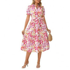 GRACE KARIN Womens Cotton Summer Boho Midi Dresses 2026 Puff Sleeve Shirt Dress Flowy Floral Wed…