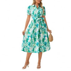 GRACE KARIN Womens Cotton Summer Boho Midi Dresses 2026 Puff Sleeve Shirt Dress Flowy Floral Wed…