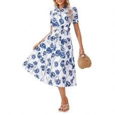 GRACE KARIN Womens Cotton Summer Boho Midi Dresses 2026 Puff Sleeve Shirt Dress Flowy Floral Wed…