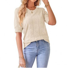 GRACE KARIN Womens Lightweight Thin Summer Pullover Sweater Cute Puff Short Sleeve Tops Pullover Shi…