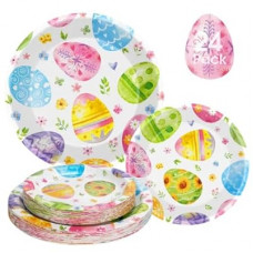 Litmitfu 24 Pcs Easter Plates Set - Watercolor Happy Easter Eggs Paper Plate, Disposable Spring Colorful R…