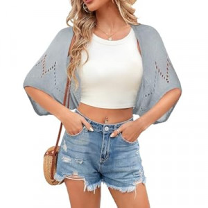 BB&KK Women's Summer Crochet Cardigans Hollow-Out Batwing Short Sleeve Lightweight Open Front Shr…