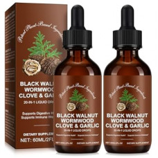 Tiuedu Black Walnut & Wormwood Herbal Liquid Drops, 20-in-1 Plant-Based Herbal Wellness Formula wit…