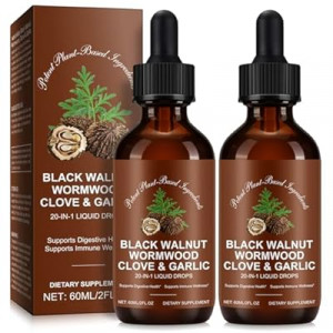 Tiuedu Black Walnut & Wormwood Herbal Liquid Drops, 20-in-1 Plant-Based Herbal Wellness Formula wit…