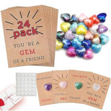 Gem Valentines Day Cards,24 Pack Valentine's Day Cards with Heart-shaped Gemstone for School Classr…
