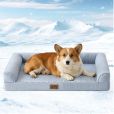 Cooling Dog Bed, Orthopedic Foam Dog Bed with Sides, Removable Cover & Waterproof Lining and Nonskid B…