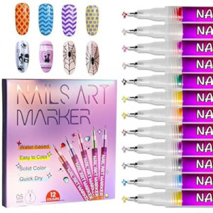 Nail Art Pens Set 12 Colors Nail Art Markers for DIY Painting Nails, Drawing, Dotting & Liner Designs,…
