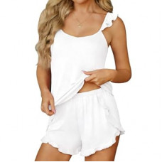 Ekouaer Womens Pajama Sets Ruffle Cami Top and Shorts 2 Piece Lounge Set Sleepwear, Summer Comfy Cut…