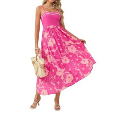 GRACE KARIN Summer Dresses for Women 2026,Color Block Floral Maxi Dress,Spaghetti Strap A Line Dresse…