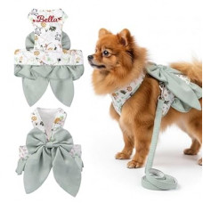 SINUOLIN Personalized Floral Dog Harness with Leash Set Custom Name Puppy Harness Bow Small Medium…