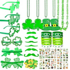 160Pcs St. Patrick's Day Party Favor Set, St Patricks Day Decorations with Shamrock Glasses, Necklaces, Brace…